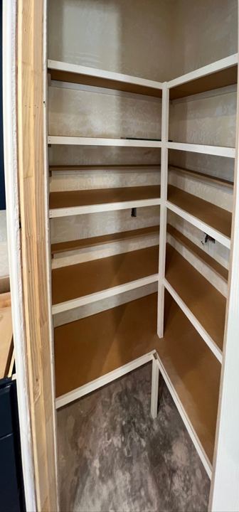 Custom wraparound pantry shelving