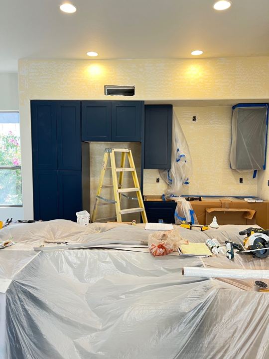 Navy cabinets installed