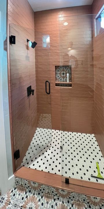 Terracotta-tile walk-in shower
