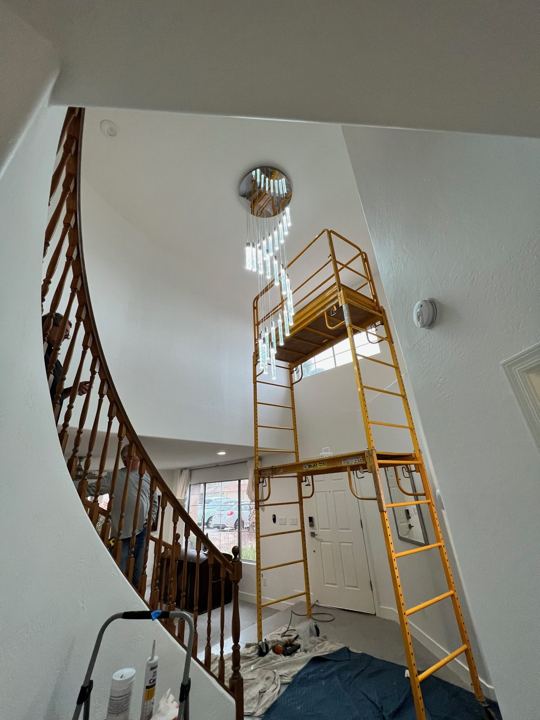 Staircase chandelier install
