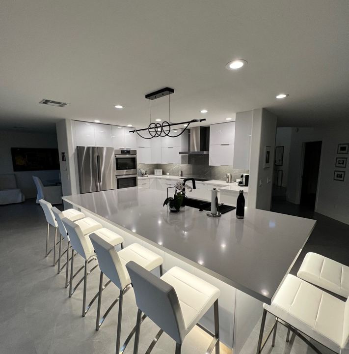 Island seating and kitchen