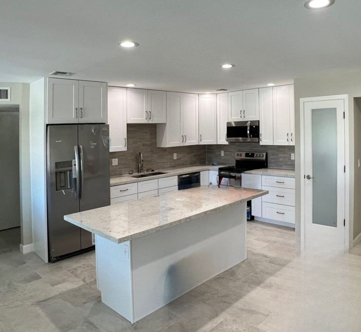 Kitchen and island