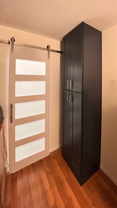 Barn door and tall cabinet