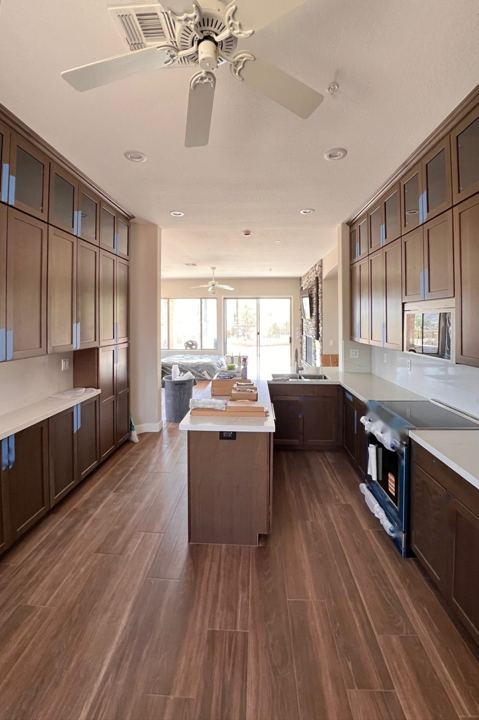 Full kitchen with range and island