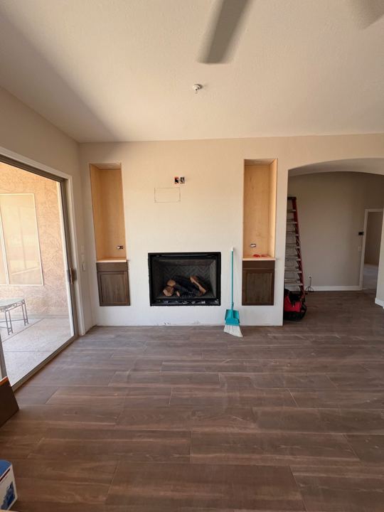 Fireplace wall with built-ins