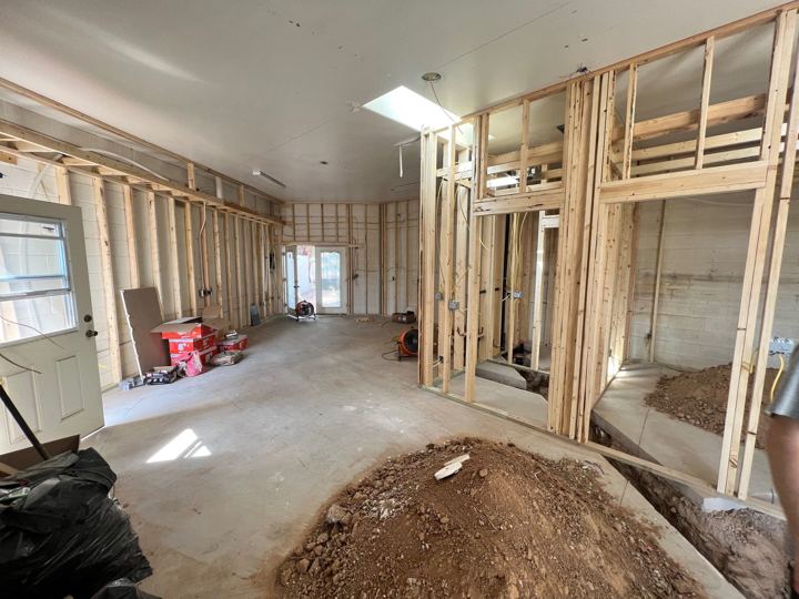 Interior walls framed