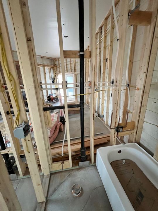 Tub set, rough plumbing in