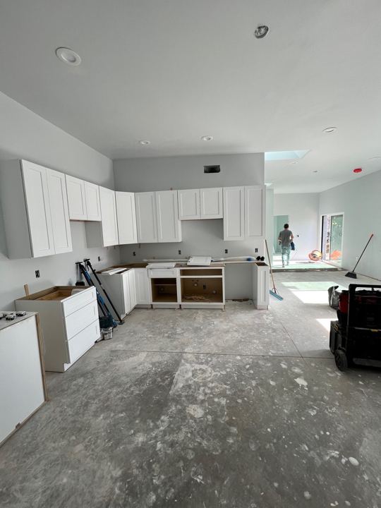 Kitchen cabinets, wide view