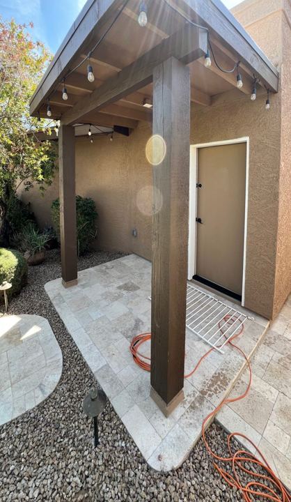 Entry porch with lights