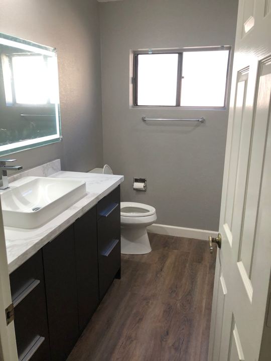 Vanity, toilet and window