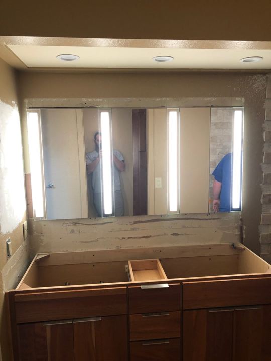 Vanity and lighted mirror install