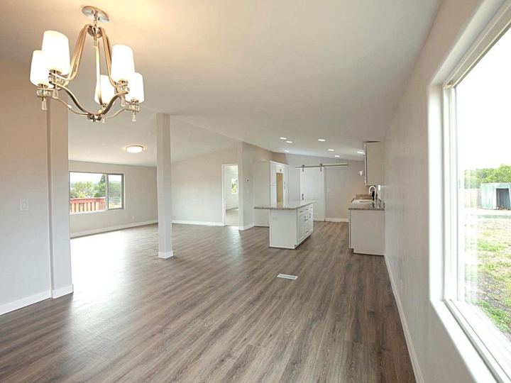 Dining area with chandelier